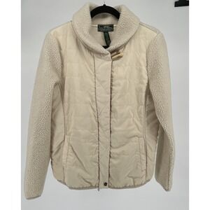 Ralph Lauren Active Sherpa Quilted Jacket Women Size L‎ Ivory Classic Preppy